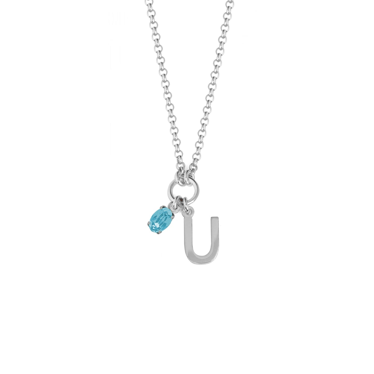 Rhodium Plated Sterling Silver Short necklace letter blue crystal from Initiale