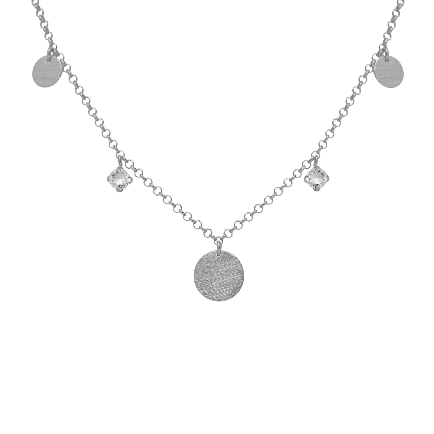 Rhodium plated Sterling Silver Short necklace circle white crystal from Noise