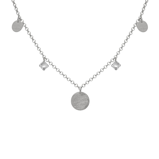 Rhodium plated Sterling Silver Short necklace circle white crystal from Noise