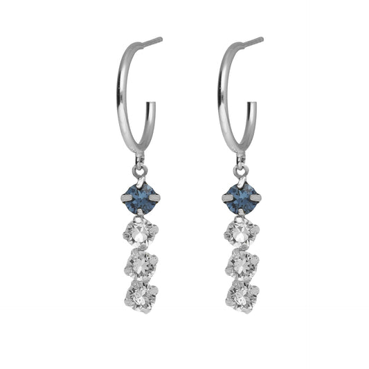 Rhodium Plated Sterling Silver Hoop earrings blue crystal from Fadhila