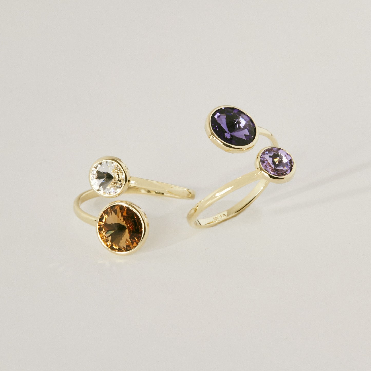 Gold plated Sterling Silver Adjustable ring 7 y 9mm crystal from Basic