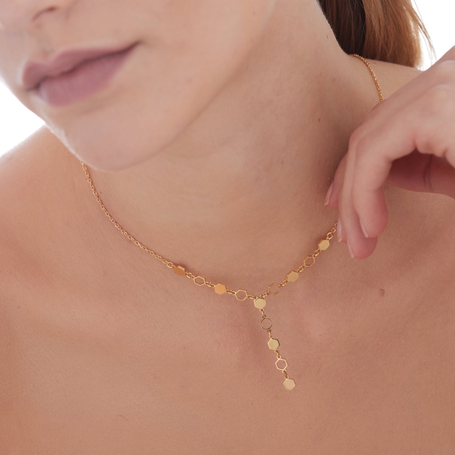 Gold plated Sterling Silver Short necklace hexagonal from Honey