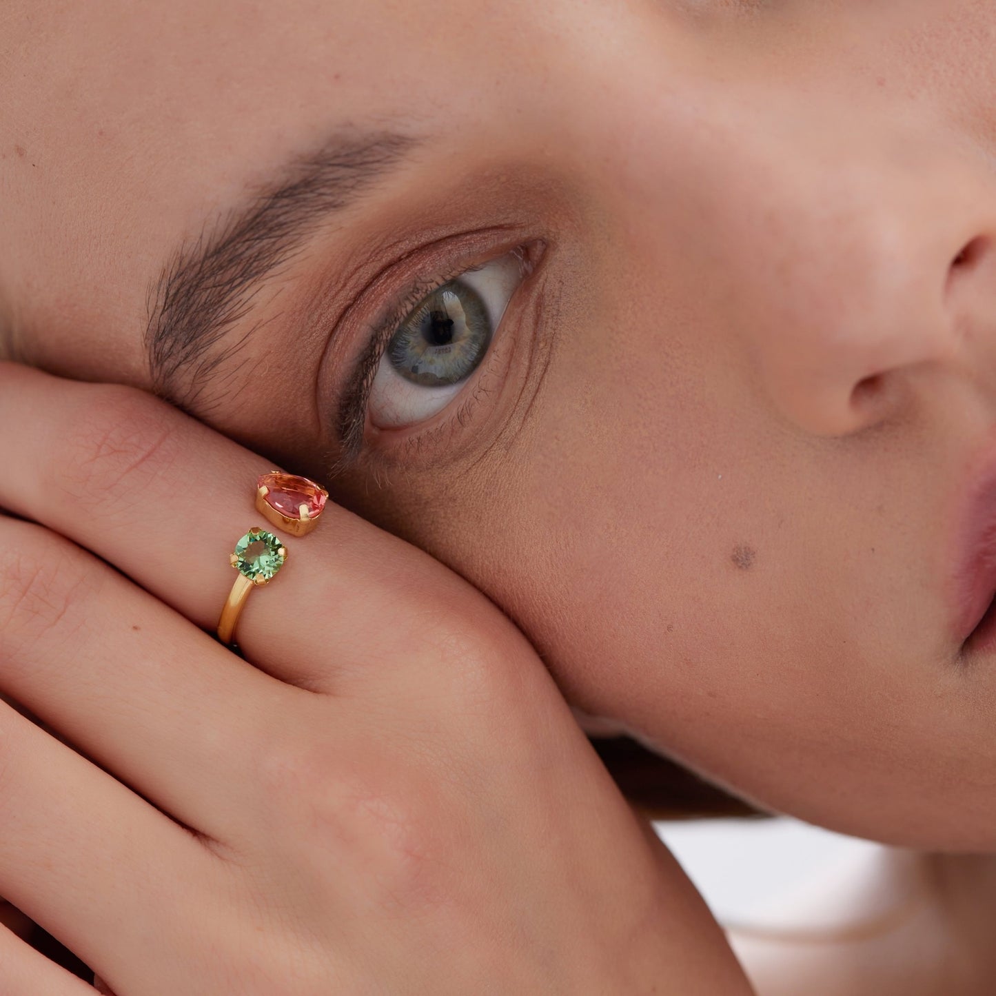 Gold plated Sterling Silver Adjustable ring orange crystal from Bay