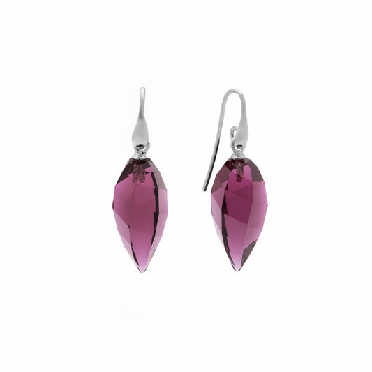 Pendientes largos cristal morado en Plata baño rodio de Luxury