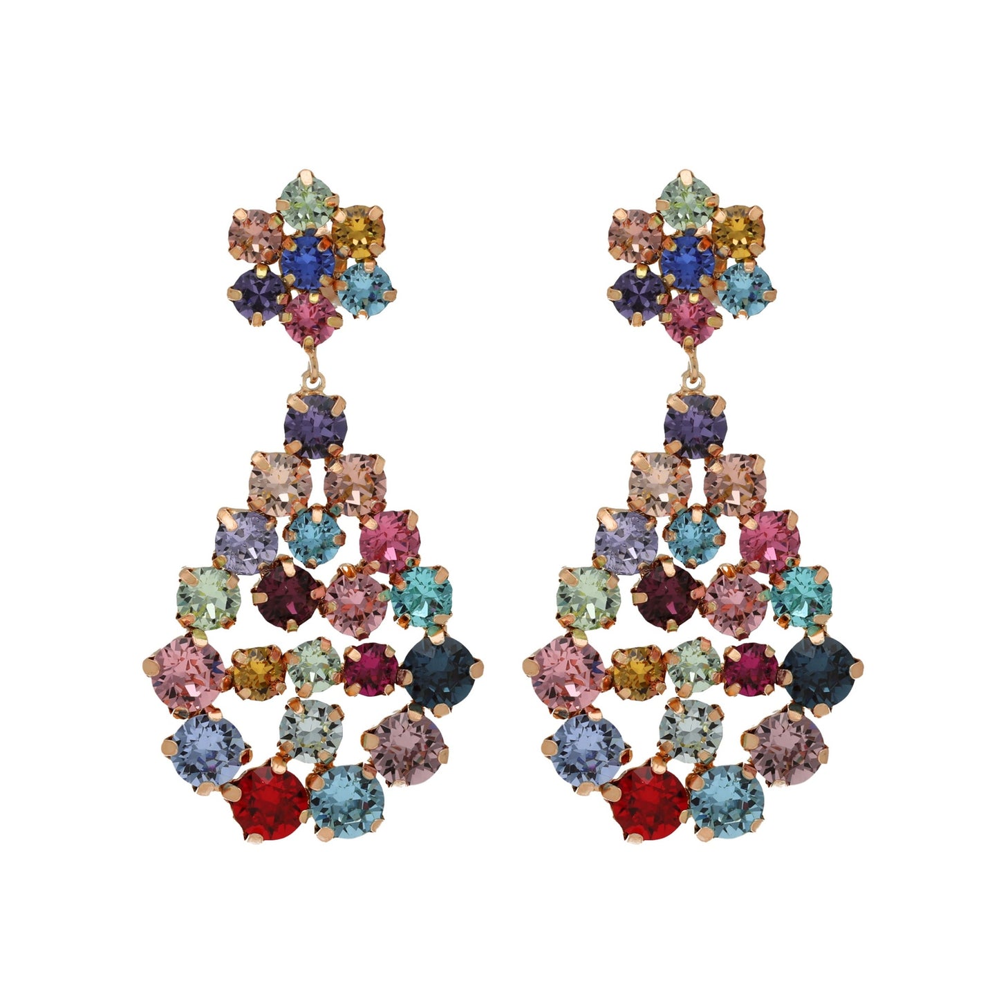 Sterling Silver Long earrings flower multicolor crystal from Antonella