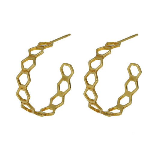 Gold plated Sterling Silver Hoop earrings hexagonal from Honey