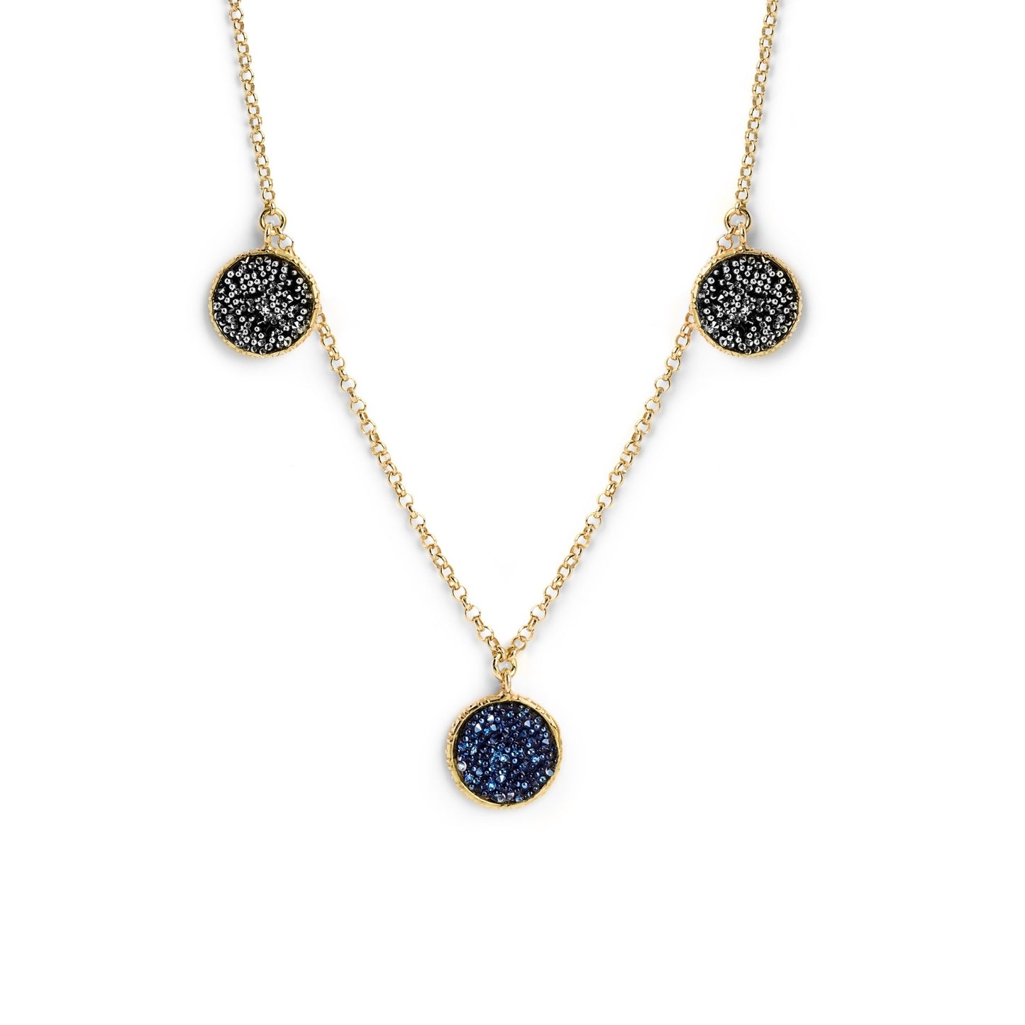 Gold plated Sterling Silver Short necklace circle blue crystal from Chiss