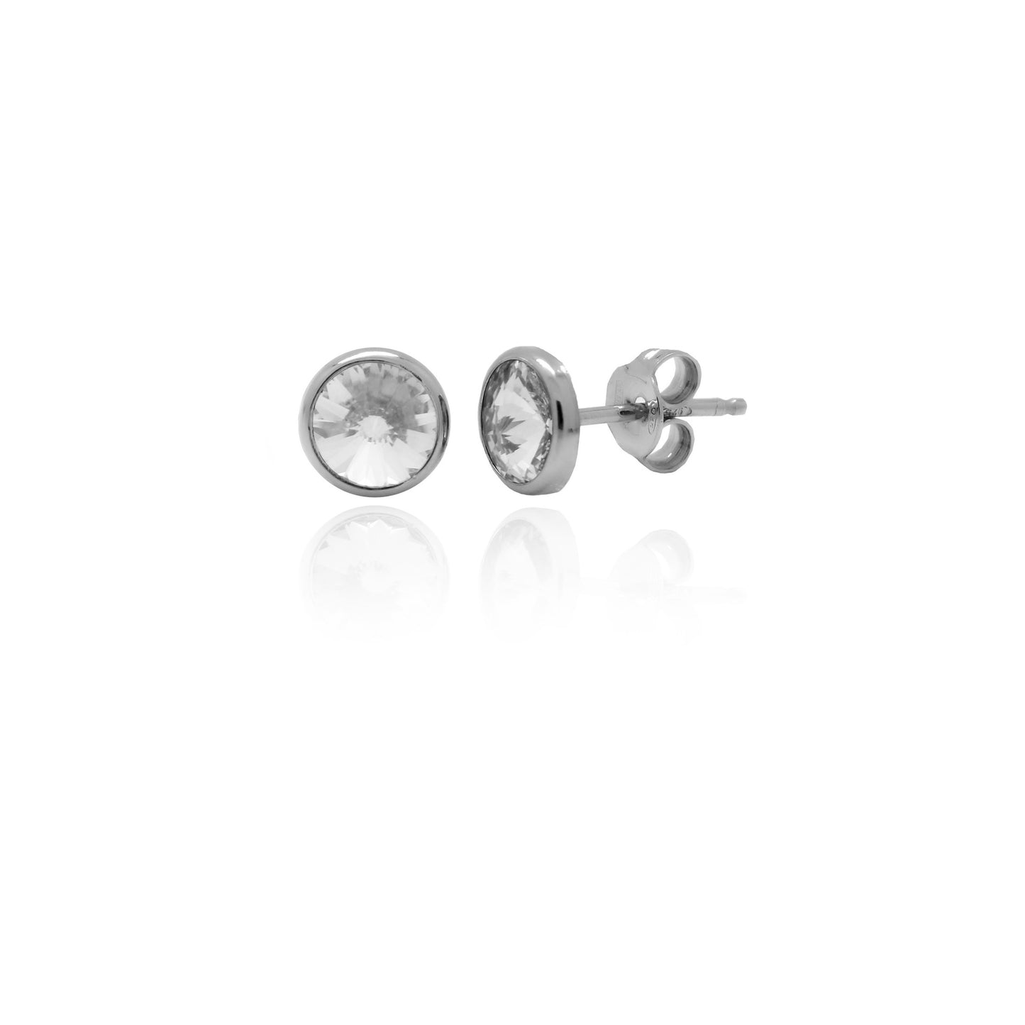 Rhodium Plated Sterling Silver Stud earrings 7mm circle crystal from Basic