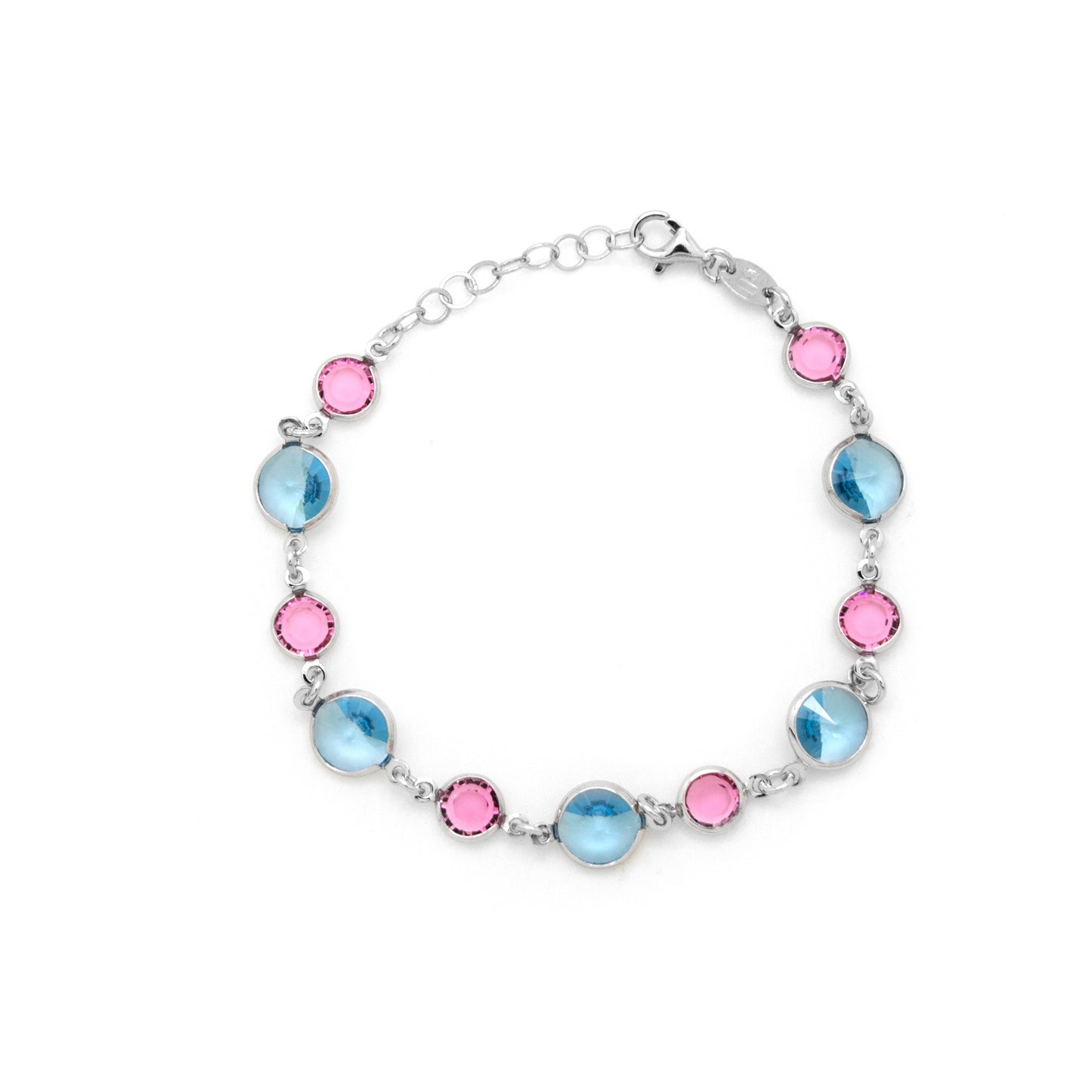 Rhodium Plated Sterling Silver Bracelet circle crystal