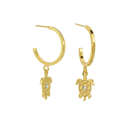 Gold plated Sterling Silver Hoop earrings tortoise white crystal from Cocolada