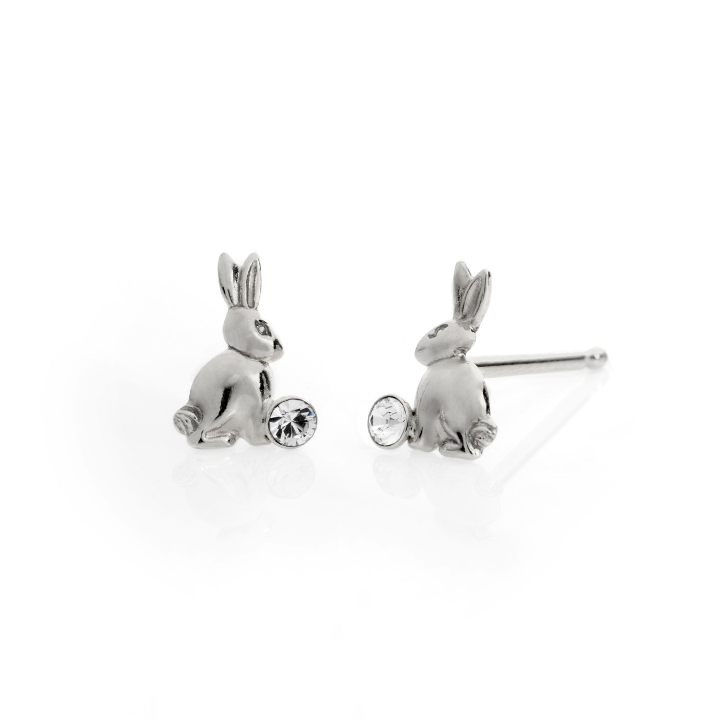 Pendientes botón conejo cristal blanco en Plata de Kids