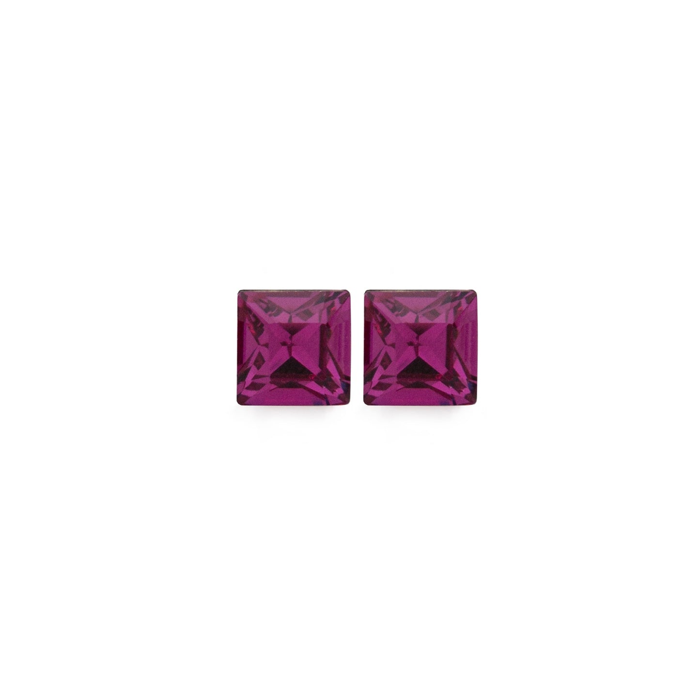 Rhodium Plated Sterling Silver Stud earrings square crystal from Fantasy