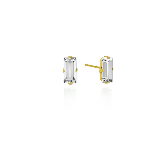 Gold plated Sterling Silver Stud earrings rectangle crystal from Macedonia