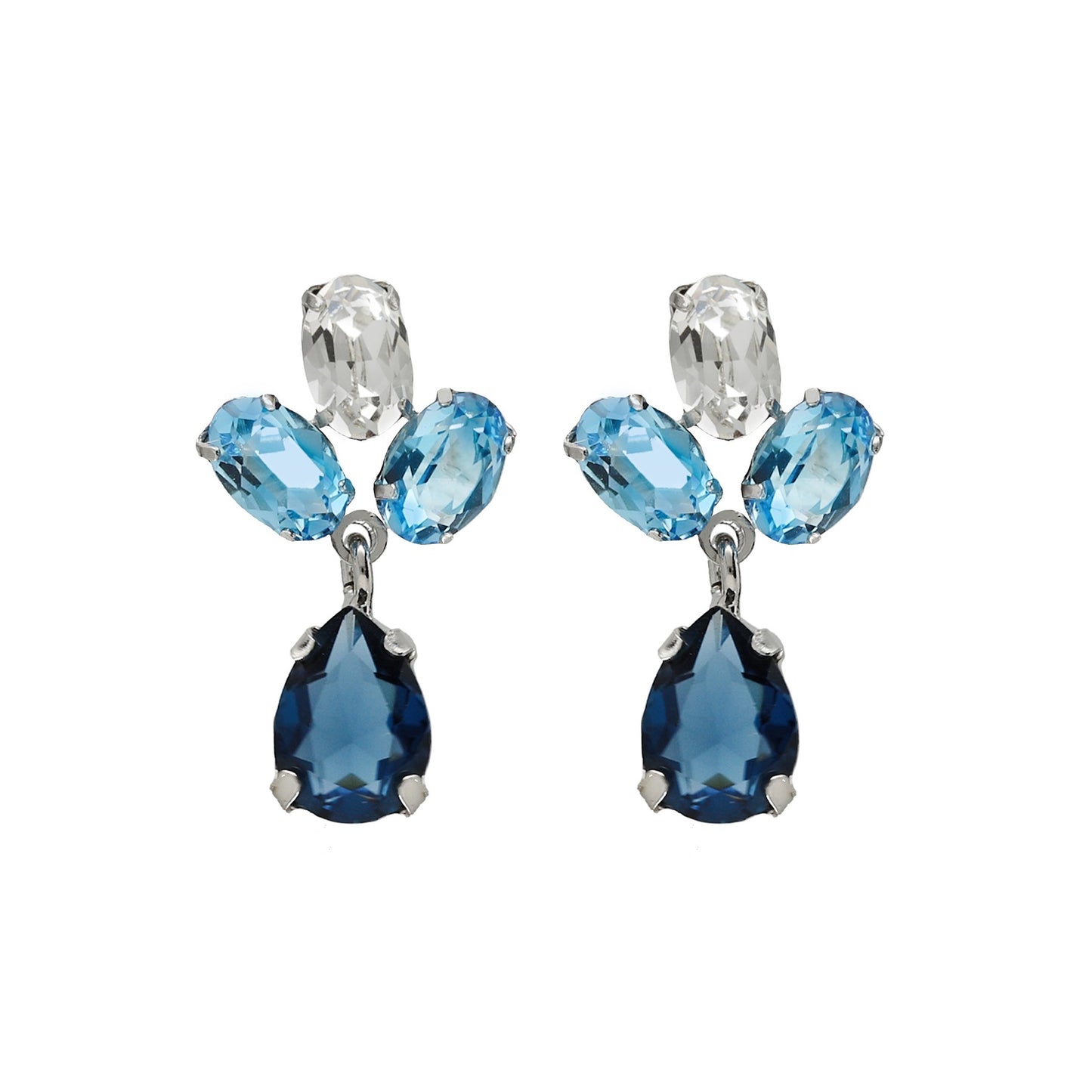 Rhodium Plated Sterling Silver Short earrings flower blue crystal from Harmony