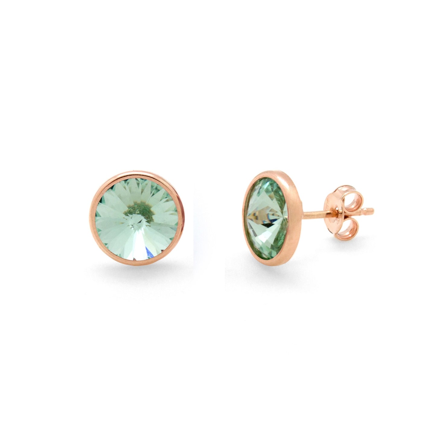 Rose Gold plated Sterling Silver Stud earrings 9mm circle crystal from Basic