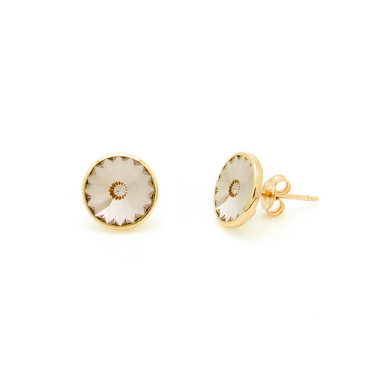 Gold plated Sterling Silver Stud earrings 9mm circle crystal from Basic