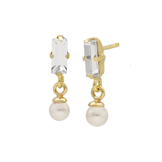 Pendientes cortos cristales y perlas blanco en Plata de Charlotte