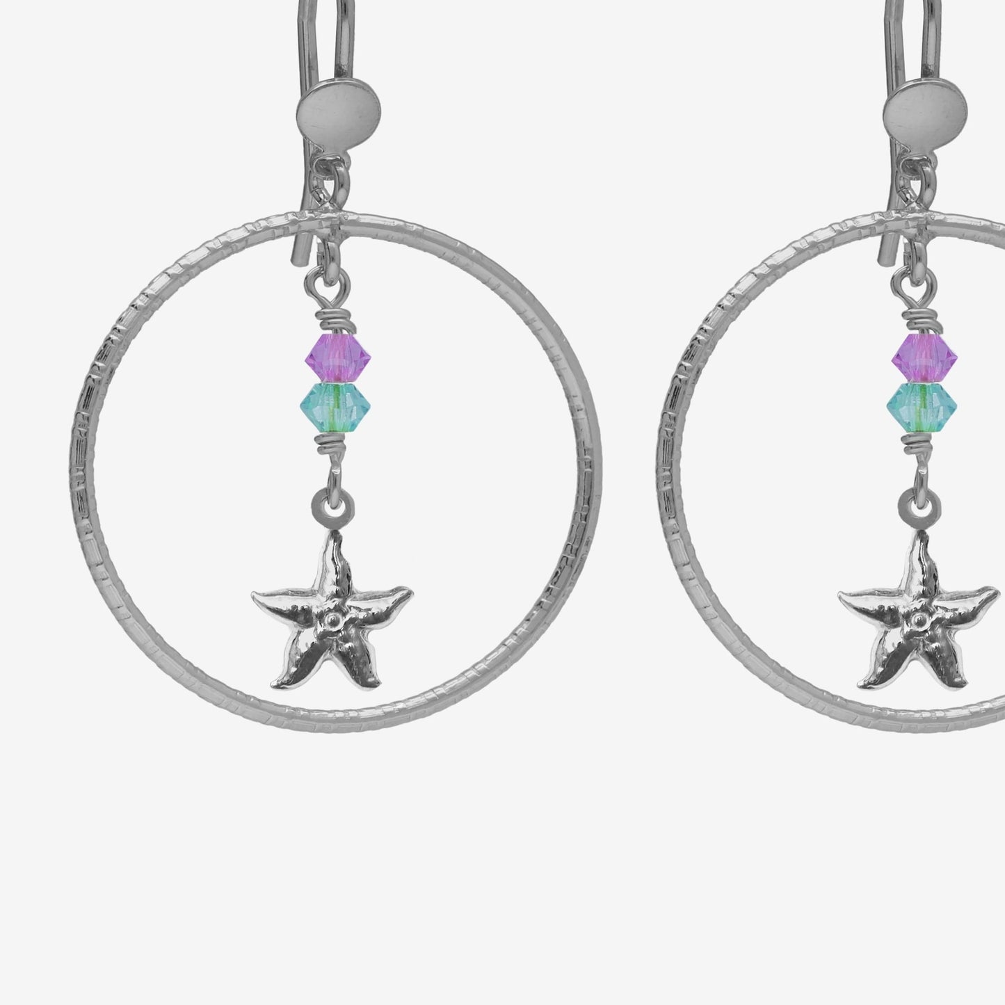 Pendientes largos estrella cristal multicolor en Plata baño rodio de Bliss