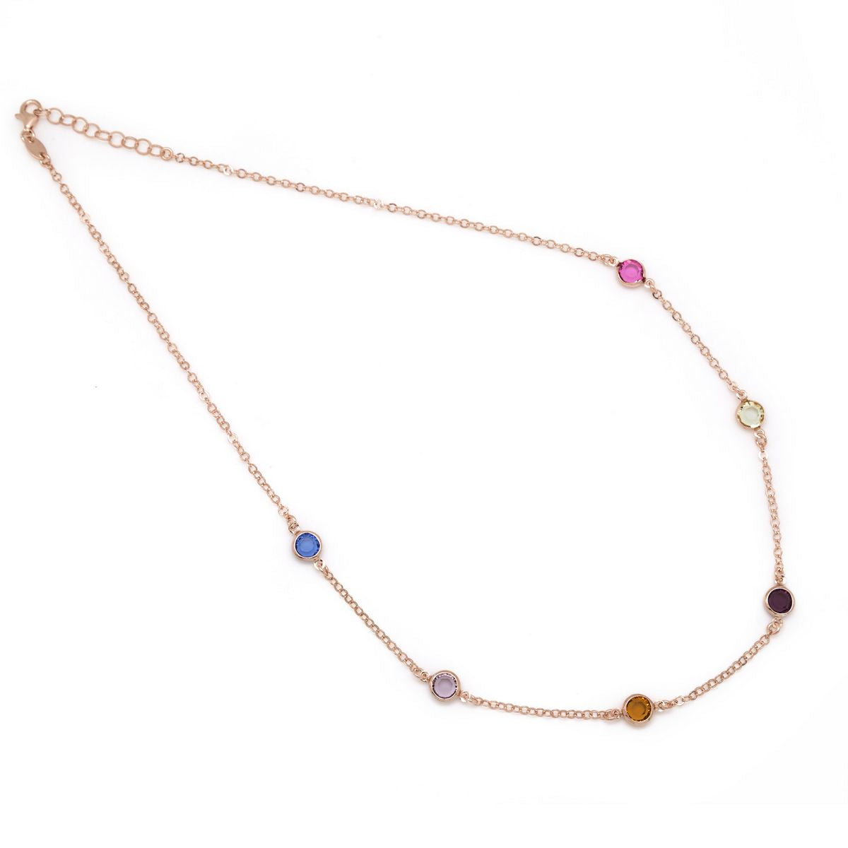 Sterling Silver Short necklace circle multicolor crystal from Basic