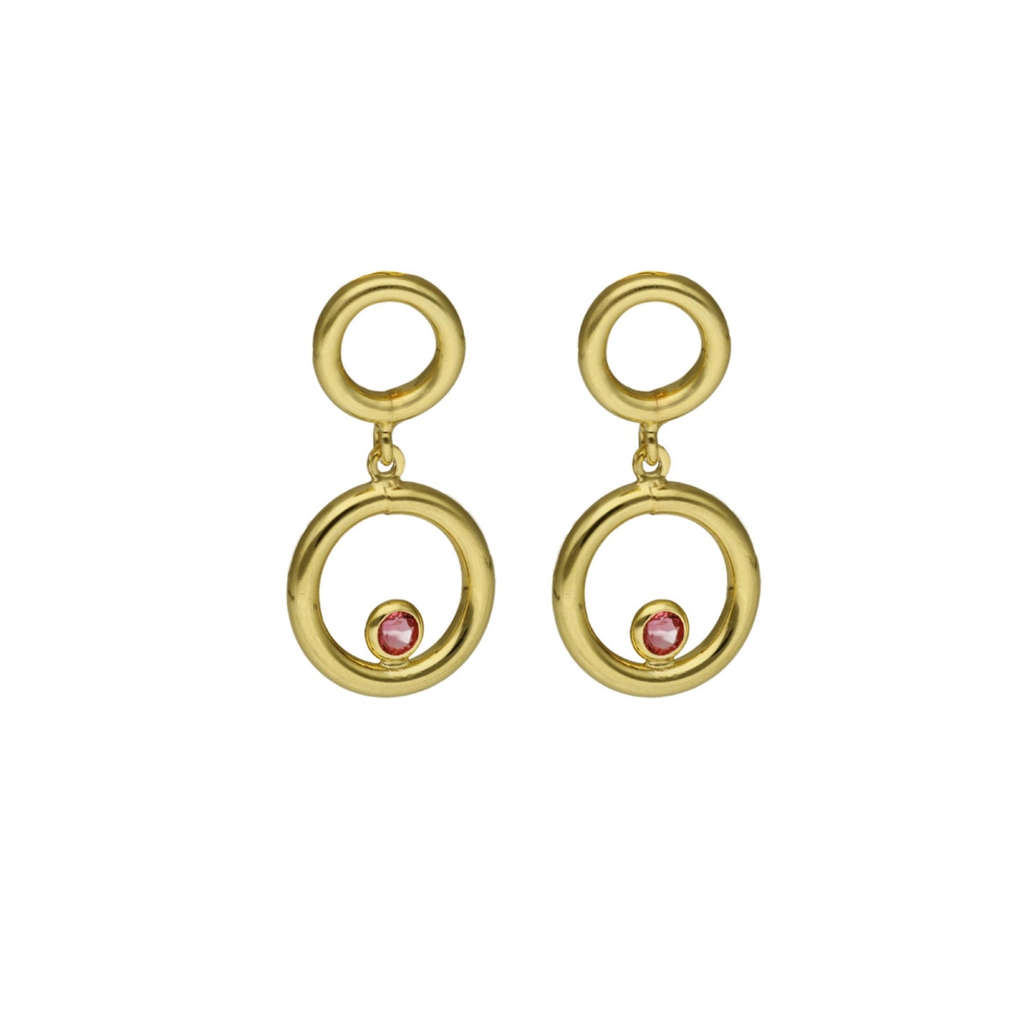 Gold plated Sterling Silver Long earrings circle crystal from Dahlia