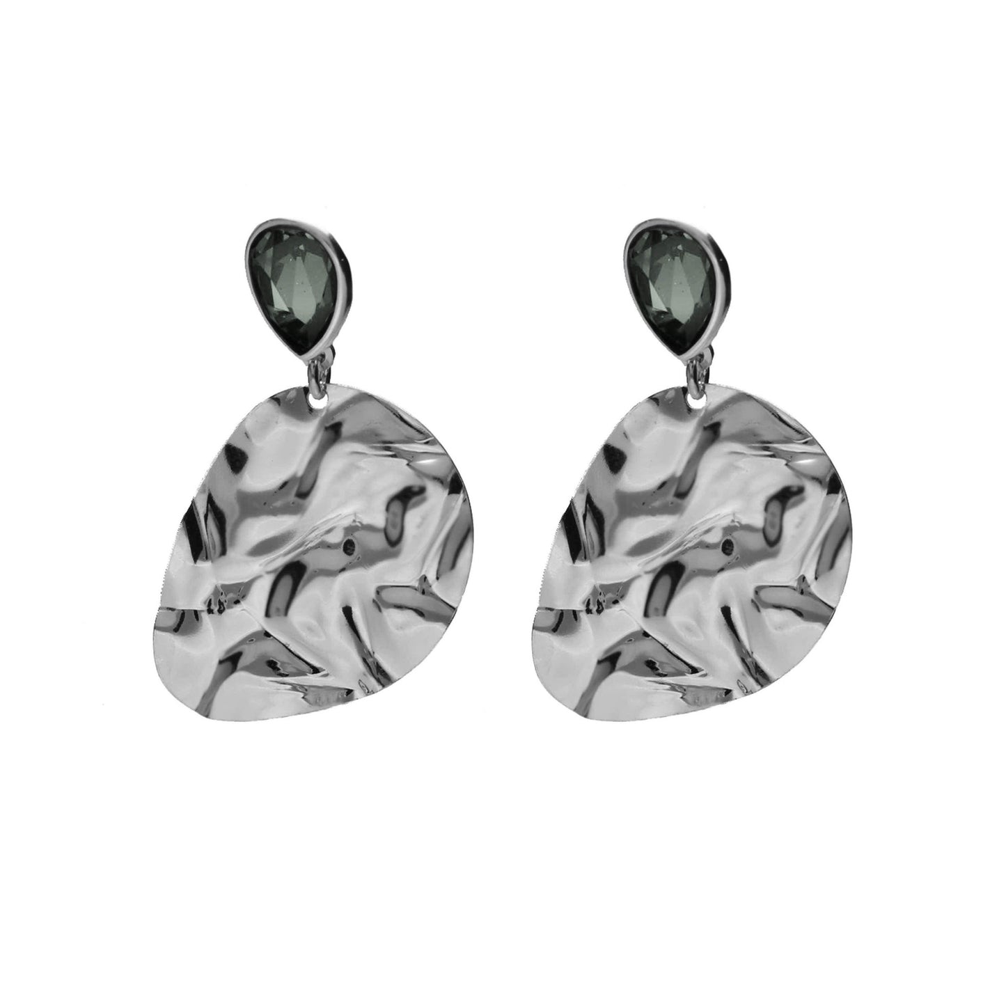 Pendientes cortos cristal negro en Plata baño rodio de Fullness