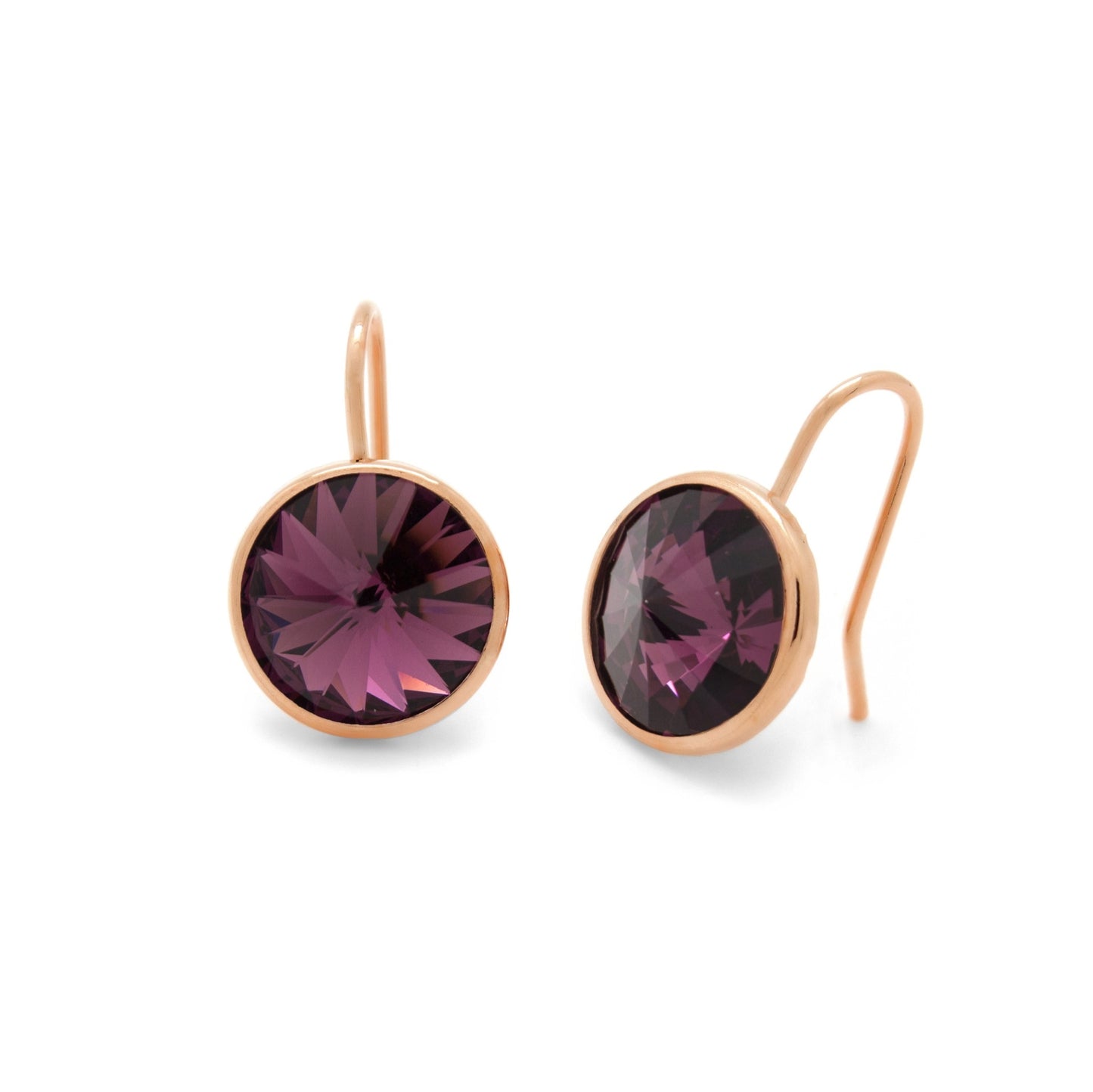 Rose Gold plated Sterling Silver Short earrings 11,5mm circle crystal from Basic