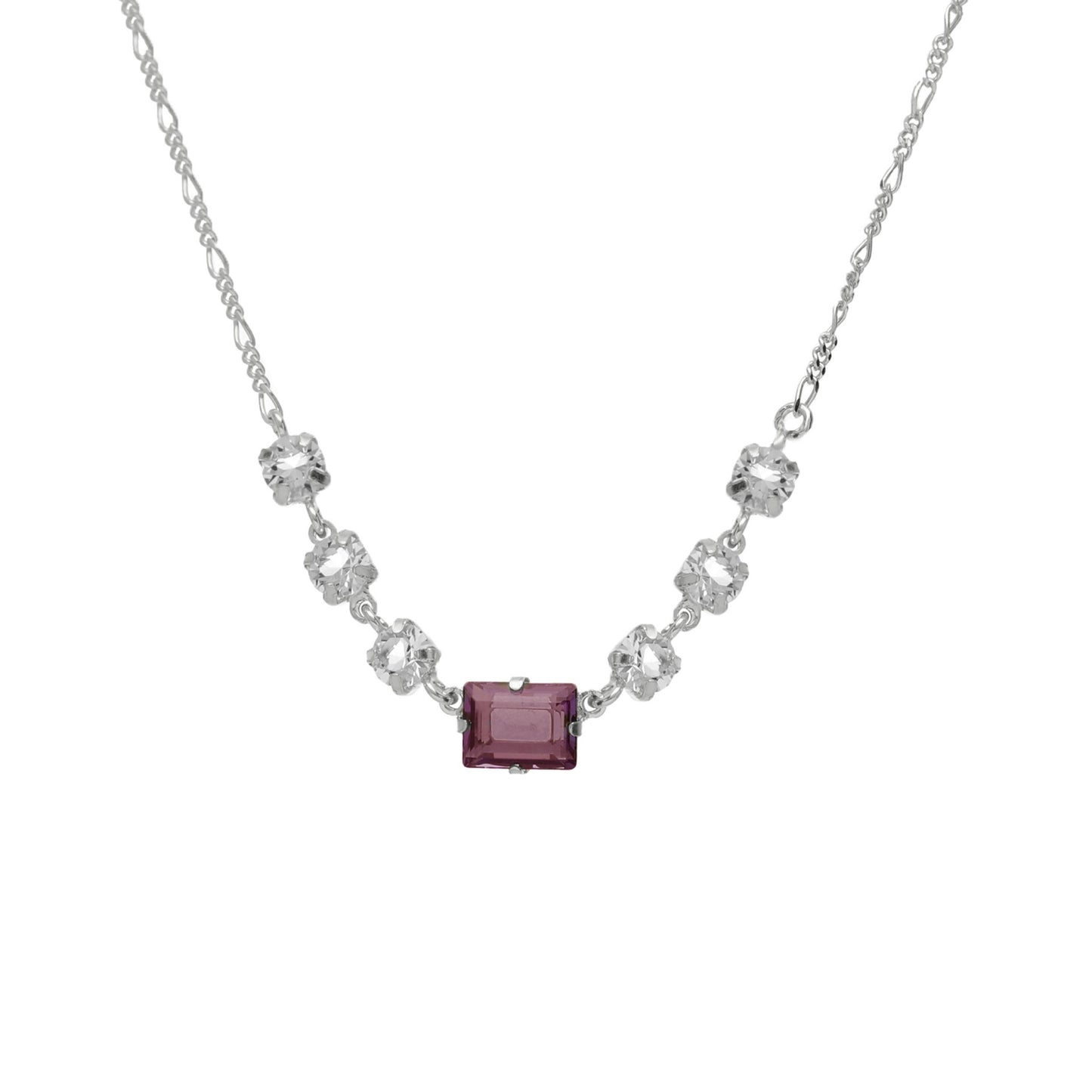 Rhodium Plated Sterling Silver Short necklace rectangle crystal from Serenity