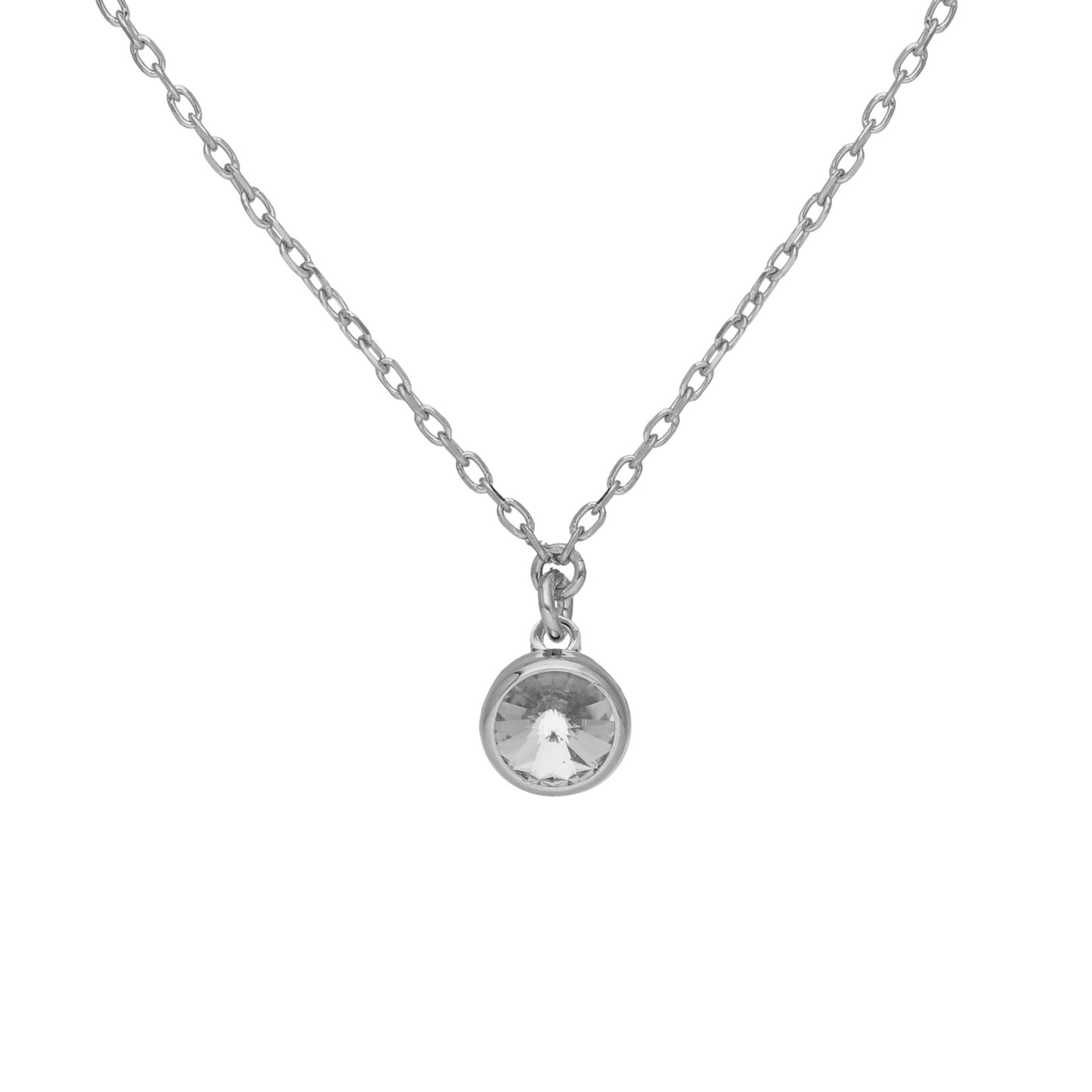 Rhodium Plated Sterling Silver Short necklace 7mm circle crystal from Basic