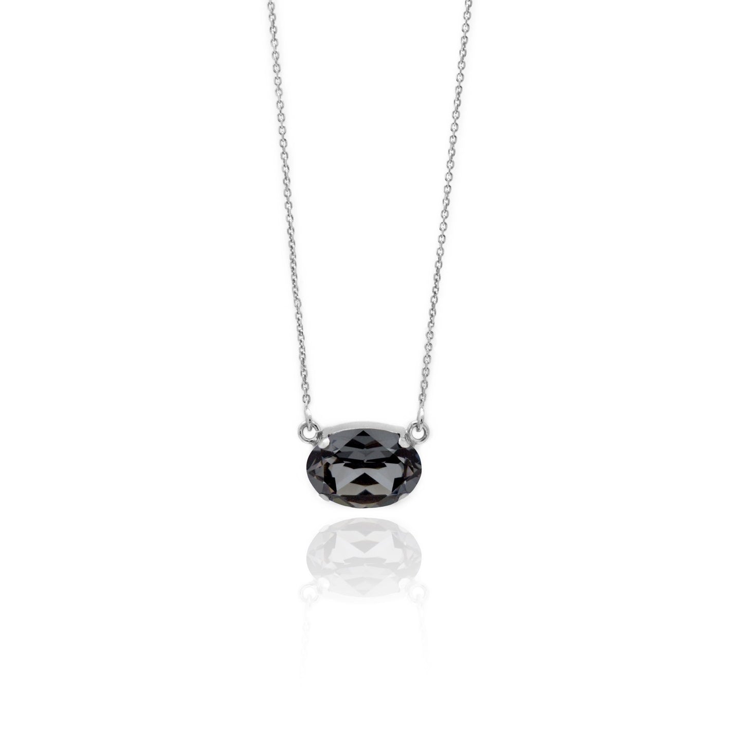 Rhodium Plated Sterling Silver Short necklace oval crystal from Oval