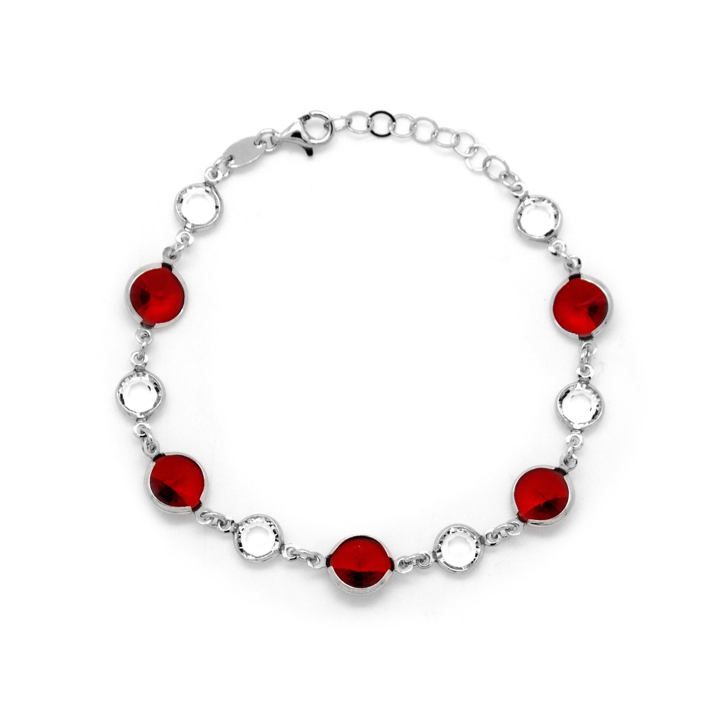 Rhodium Plated Sterling Silver Bracelet circle crystal