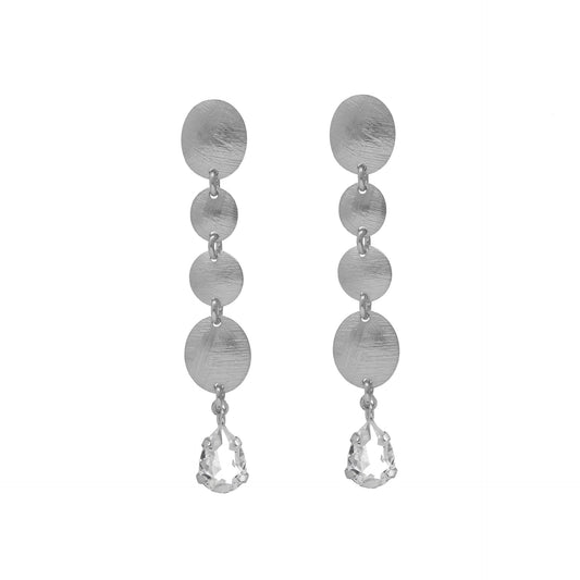 Rhodium plated Sterling Silver Hoops earrings drop white crystal from Noise