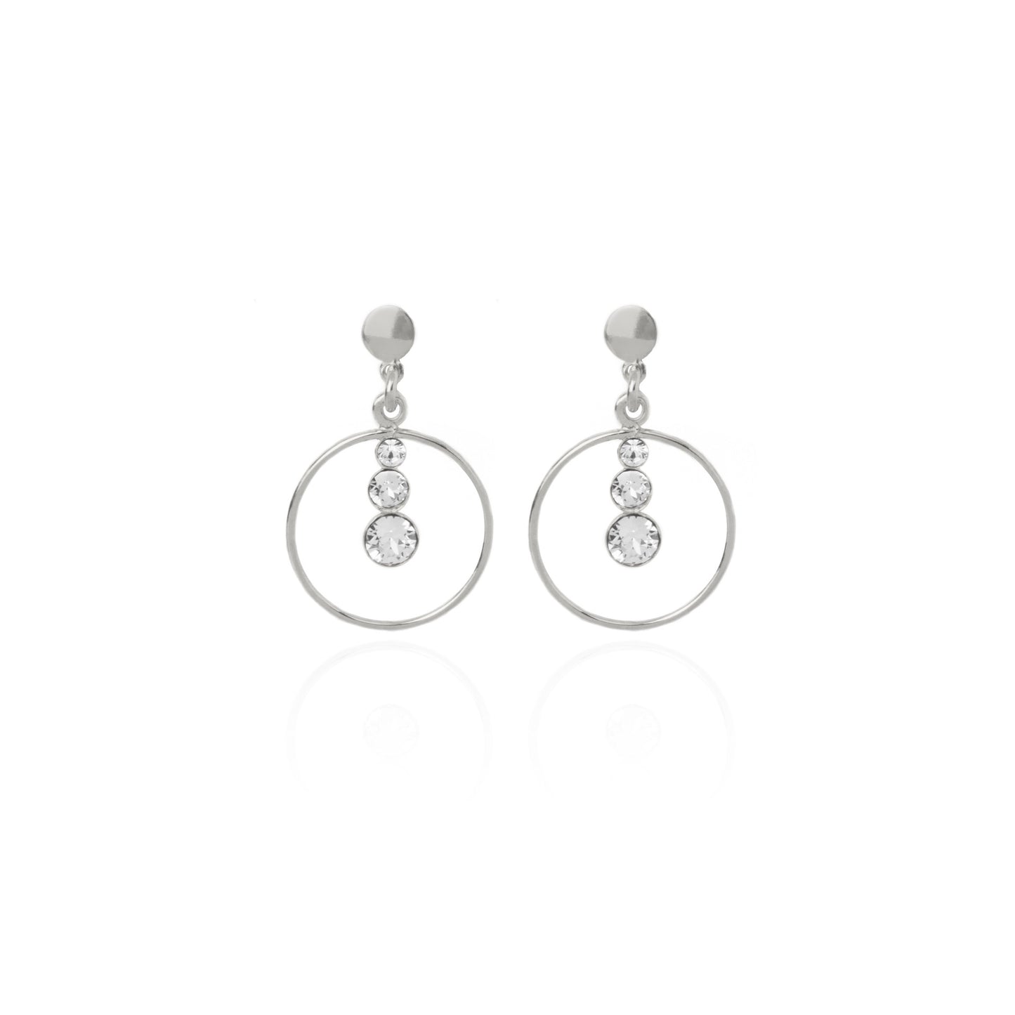 Pendientes largos círculo cristal blanco en Plata de Celeste