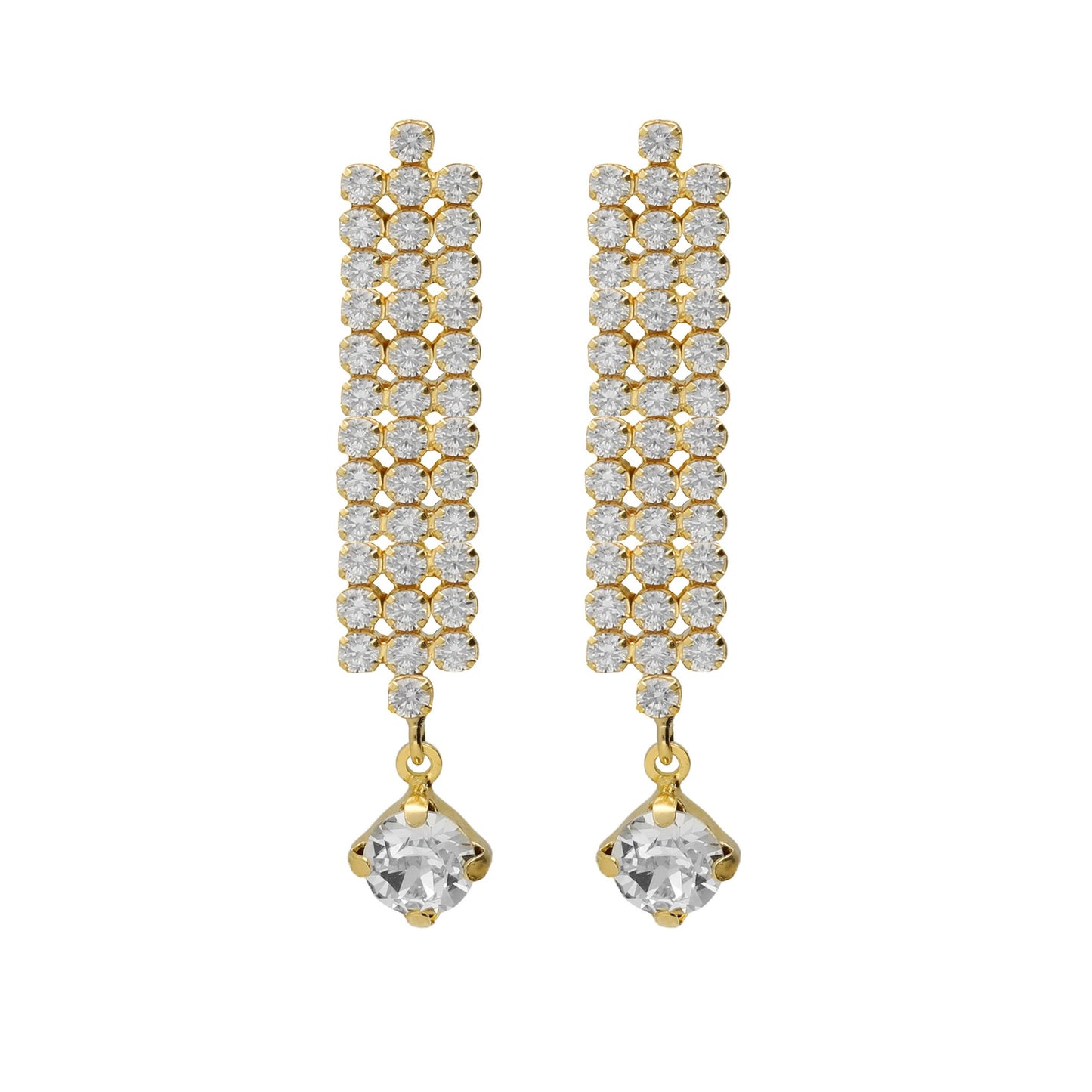 Long cascade earrings with white crystal in silver from Aurore