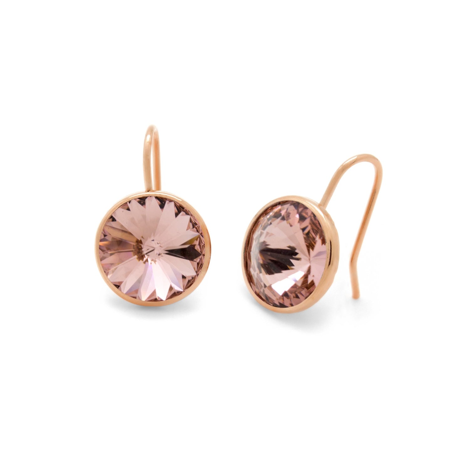 Pendientes cortos 11,5mm círculo cristal en Plata baño Oro Rosa de Basic