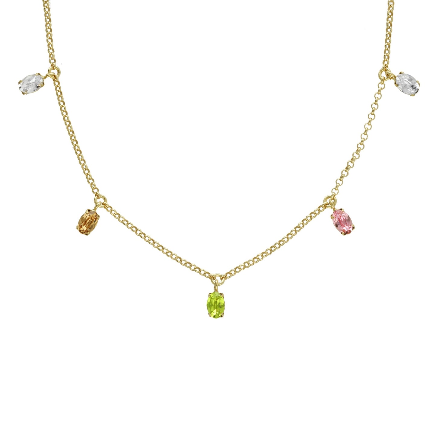 Sterling Silver Short necklace oval multicolor crystal from Alyssa