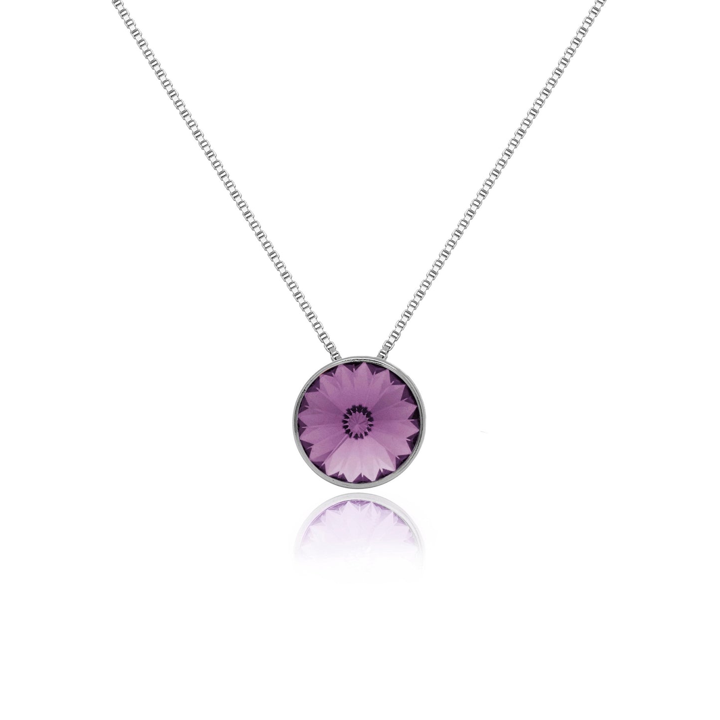 Rhodium Plated Sterling Silver Short necklace 9mm circle crystal from Basic