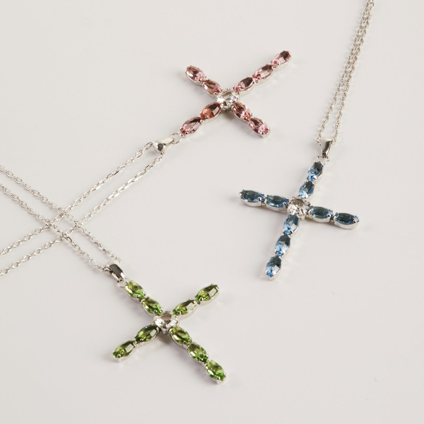 Rhodium Plated Sterling Silver Short necklace cross crystal from Las Estaciones