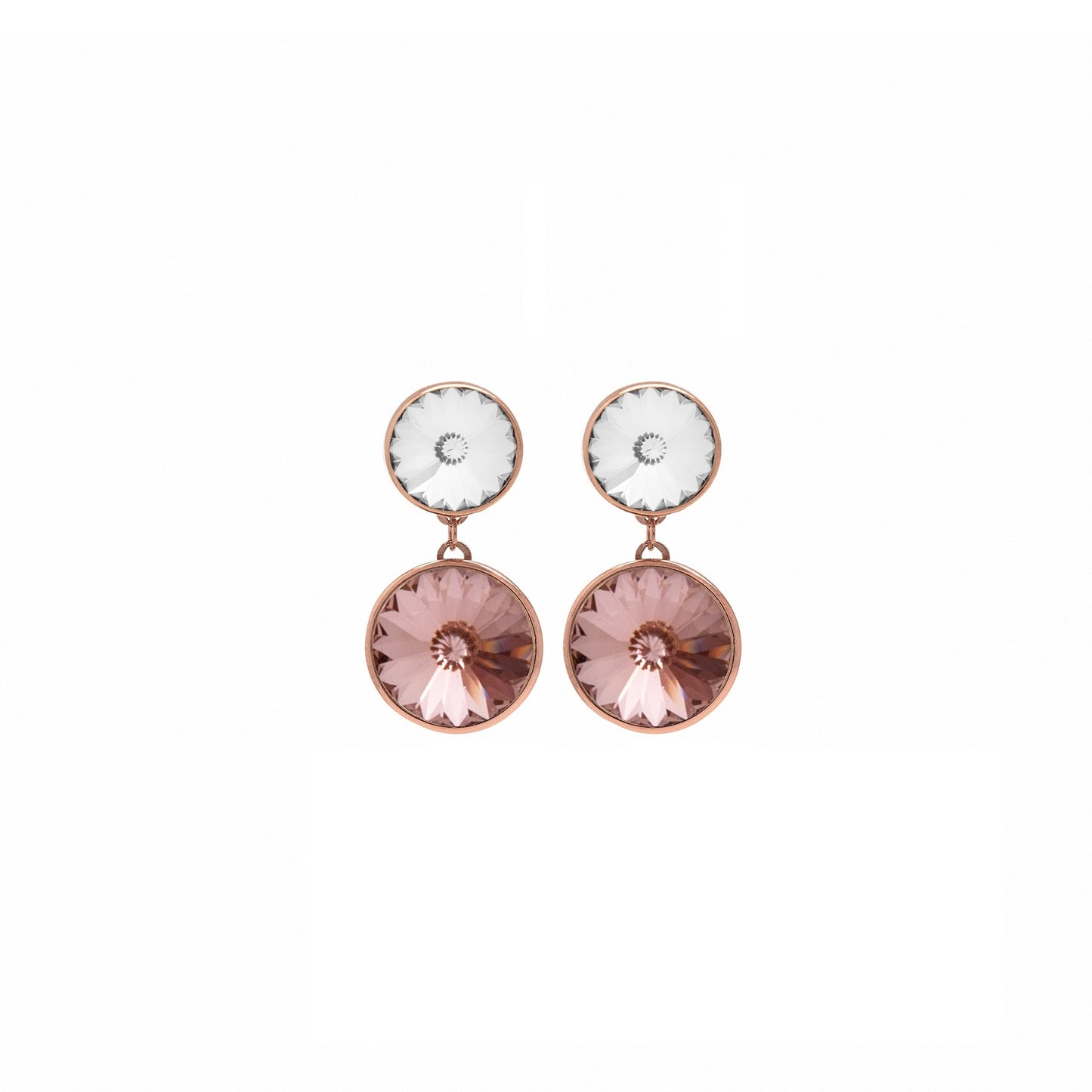 Pendientes cortos 9 y 11,5mm círculo cristal en Plata baño Oro Rosa de Basic