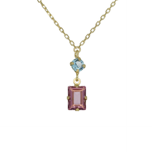 Gold plated Sterling Silver Short necklace rectangle crystal from Sabina