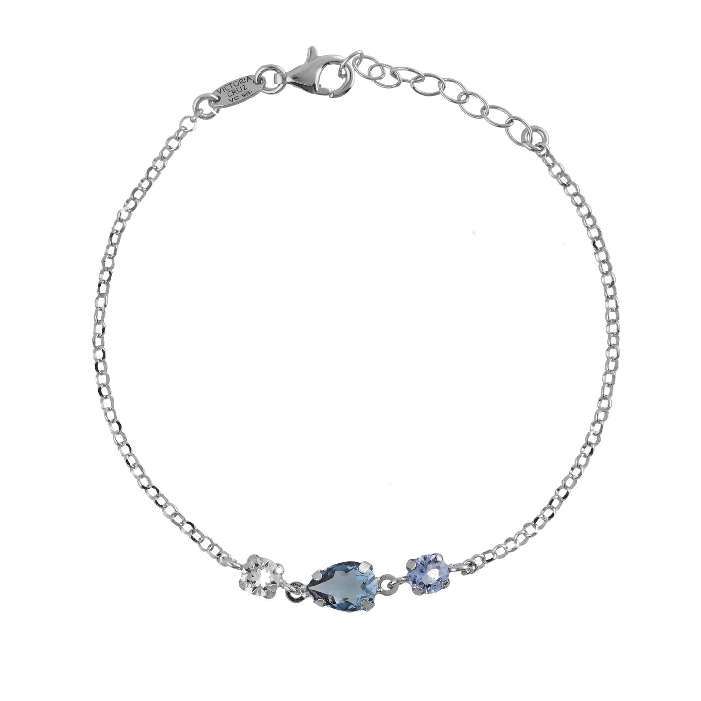 Rhodium plated Sterling Silver bracelet drop blue crystal from Illume