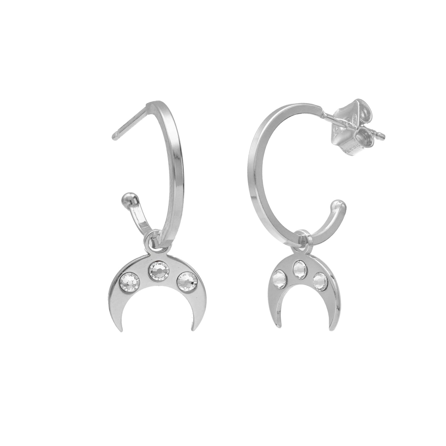 Pendientes aro luna cristal blanco en Plata de Provenza