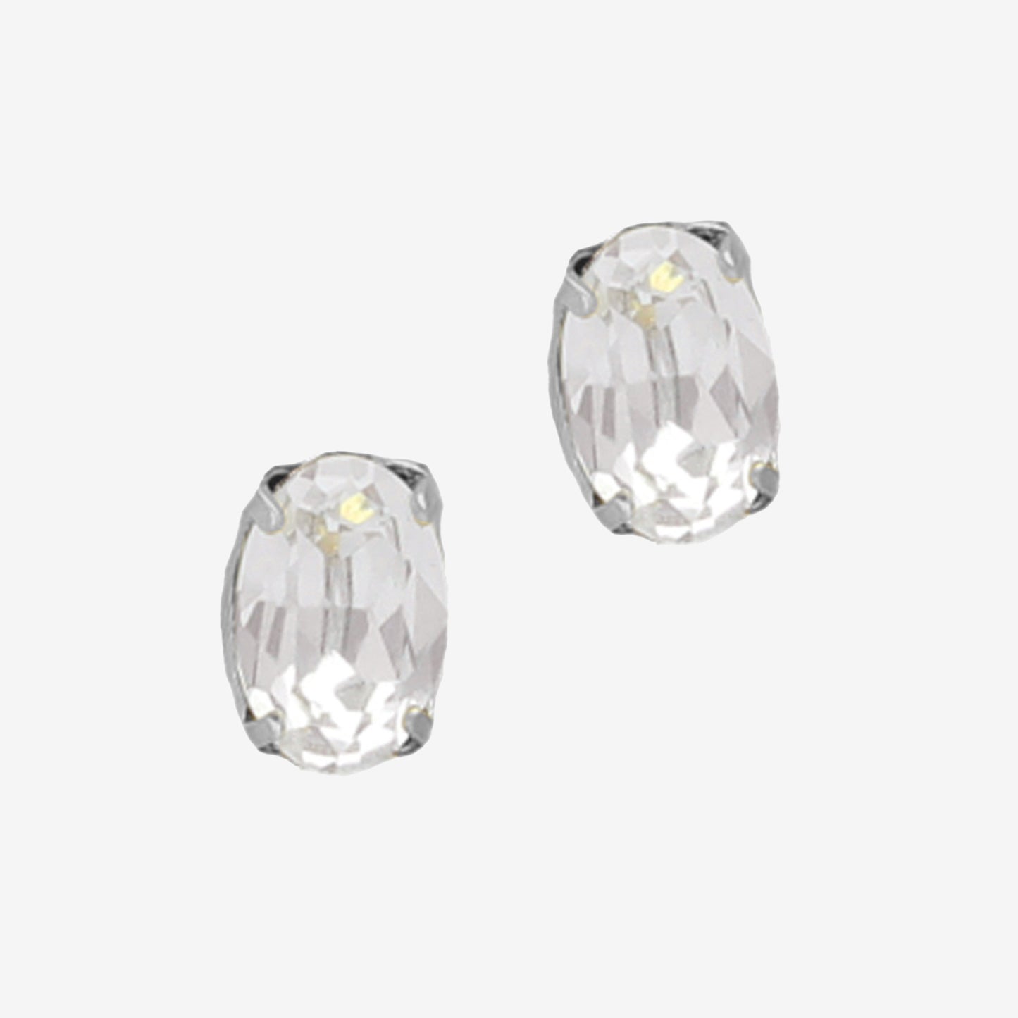 Rhodium Plated Sterling Silver Stud earrings oval crystal from Gemma