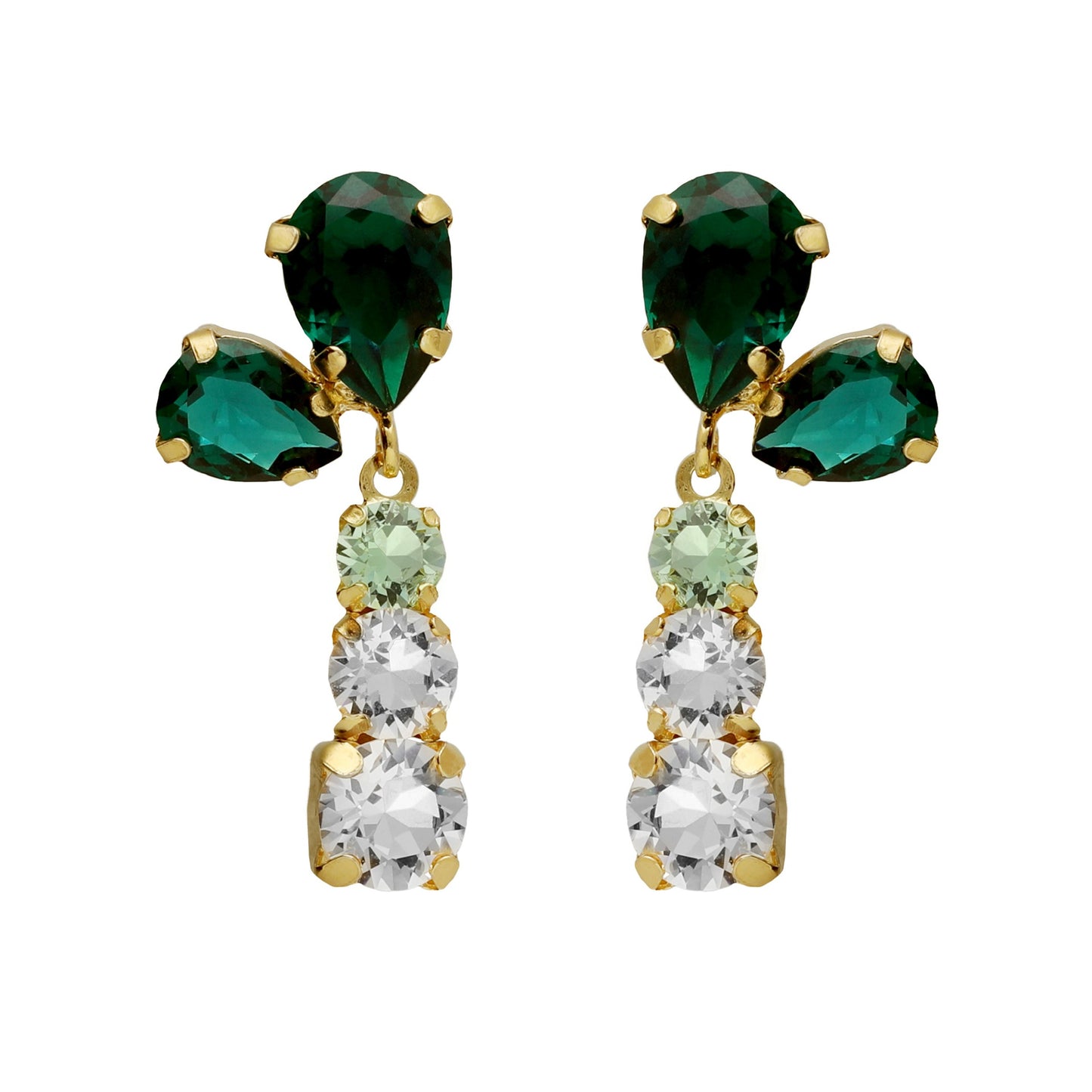 Gold plated Sterling Silver Long earrings drops green crystal from Illume