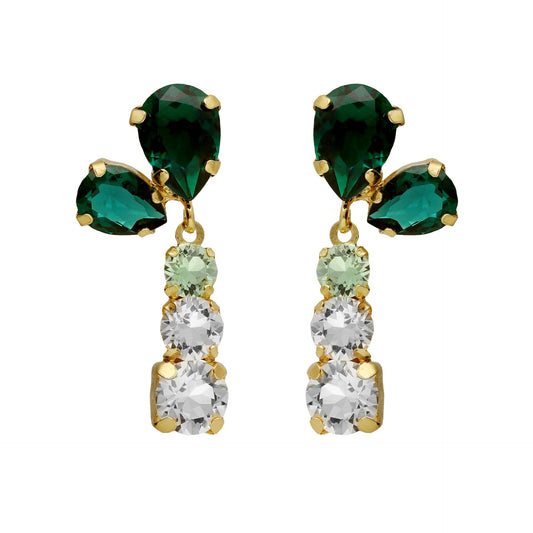 Gold plated Sterling Silver Long earrings drops green crystal from Illume