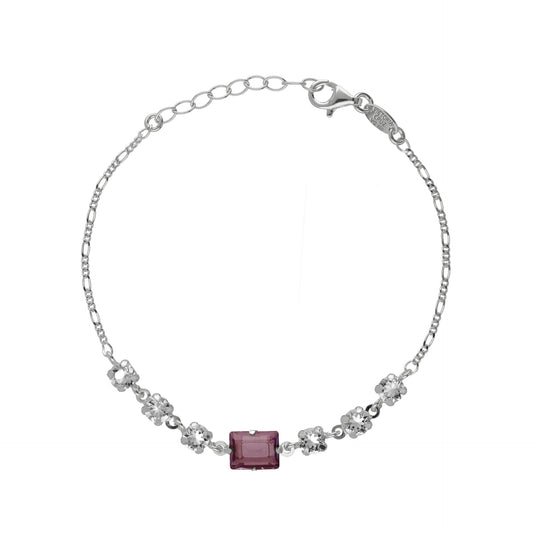 Pulsera rectángulo cristal rosa en Plata baño rodio de Serenity