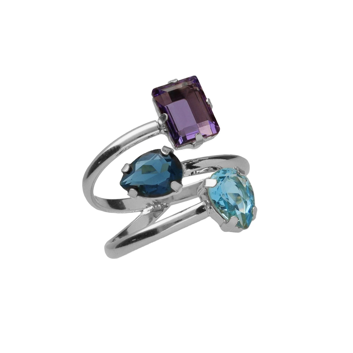 Sterling Silver Adjustable ring purple crystal from Balance