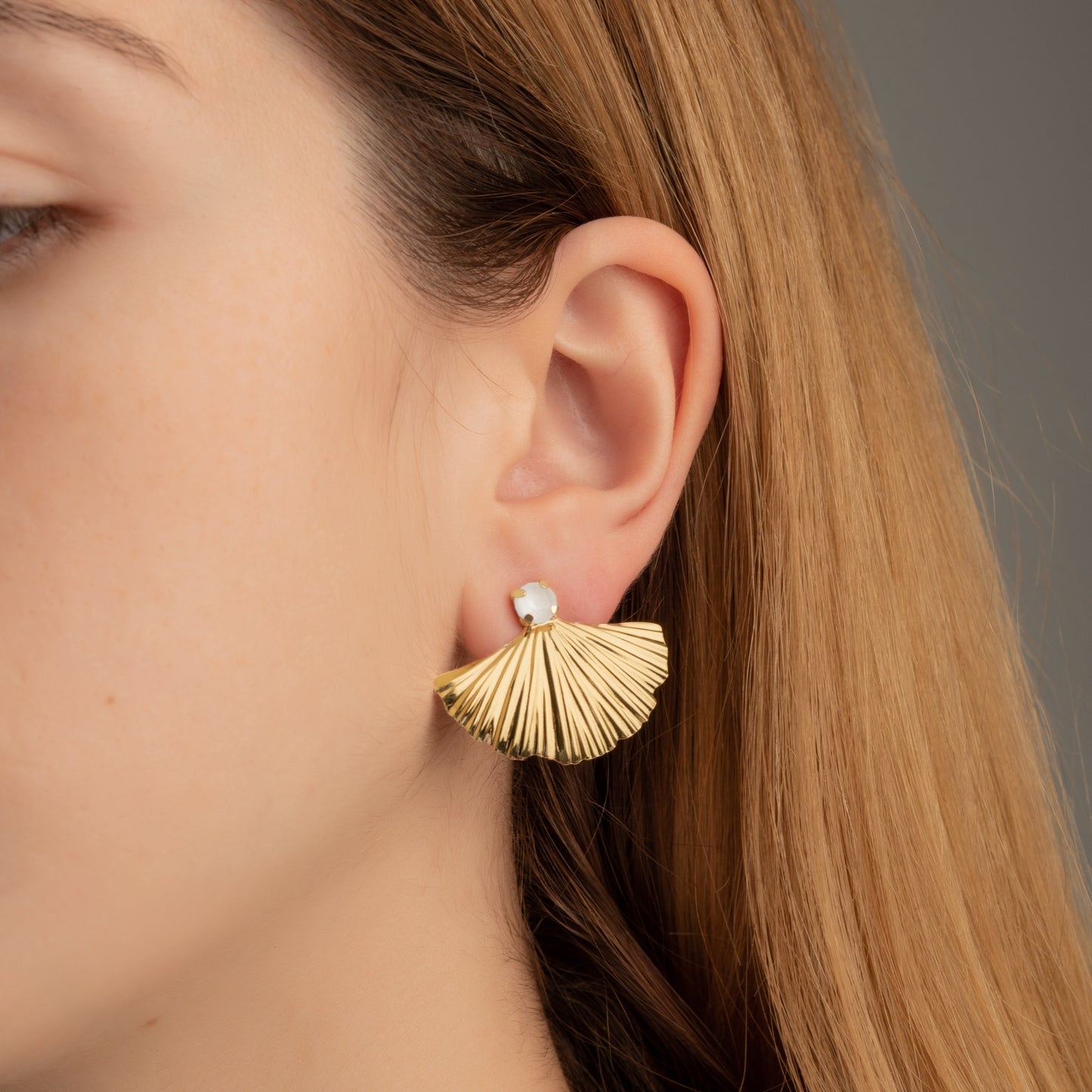 Gold plated Sterling Silver Long earrings fan