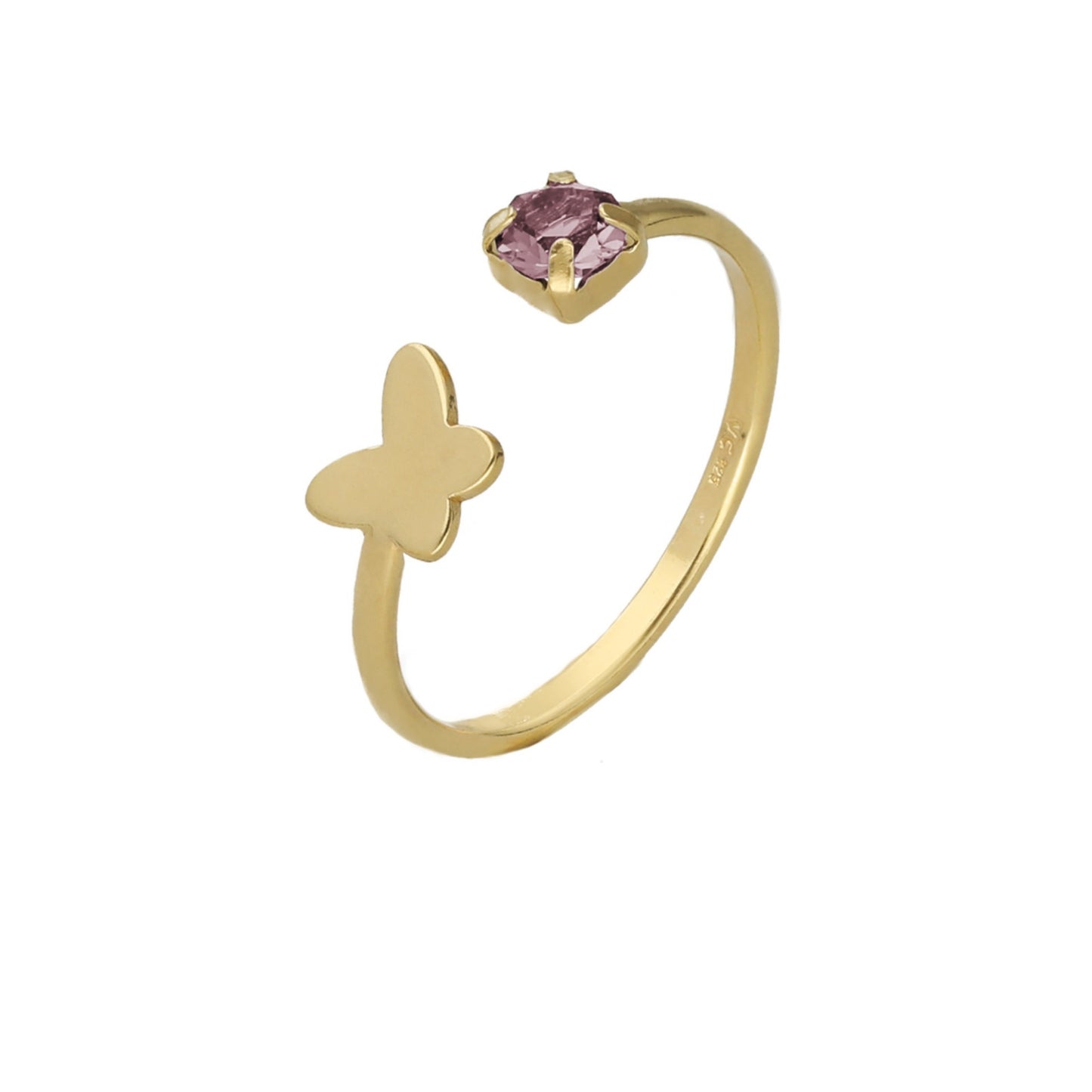 Gold plated Sterling Silver Adjustable ring butterfly crystal from Cynthia Linet