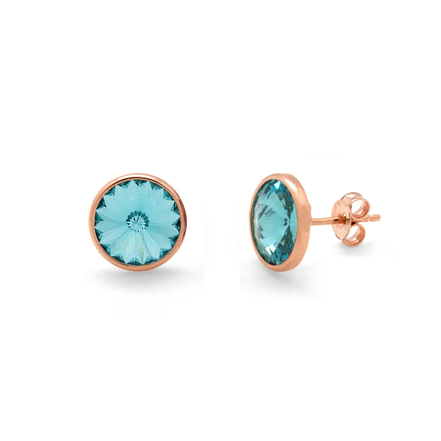 Rose Gold plated Sterling Silver Stud earrings 9mm circle crystal from Basic