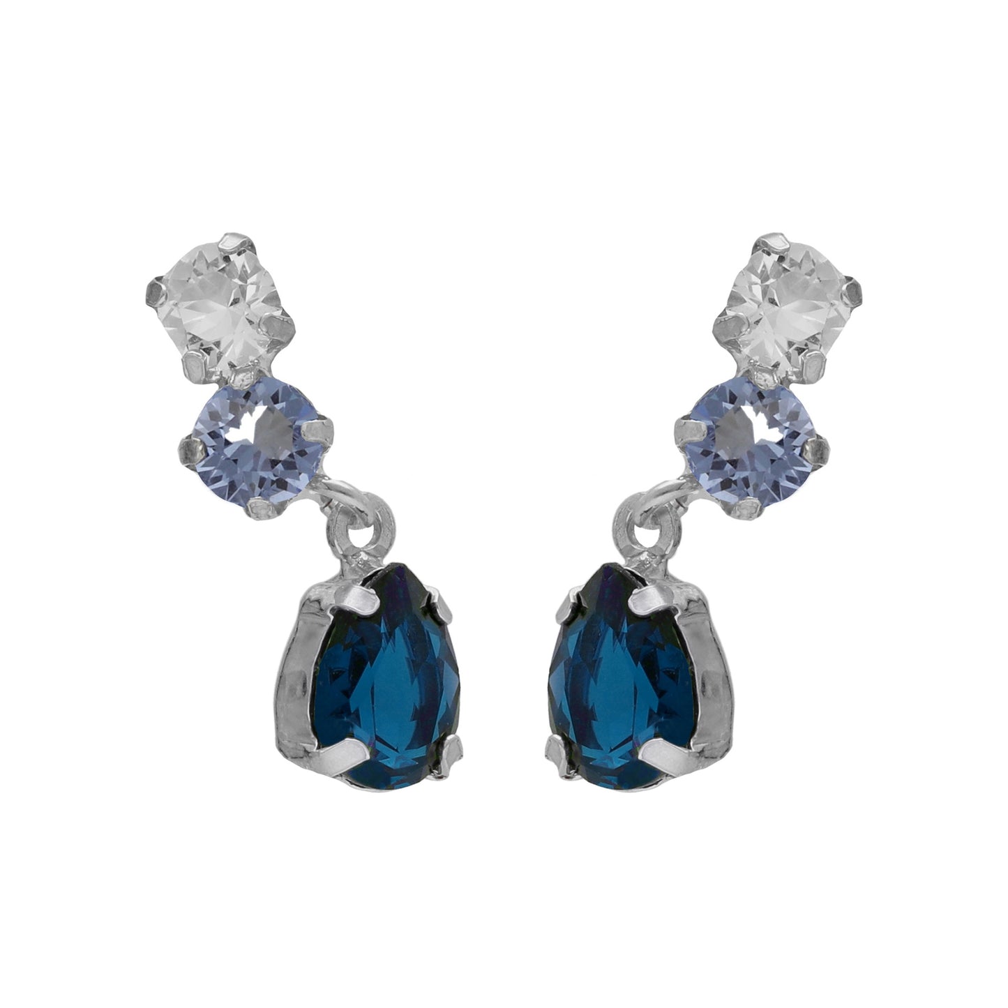 Rhodium plated Sterling Silver Short earrings drop blue crystal from Illume